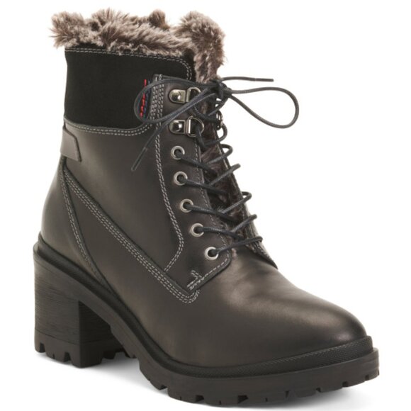 NEW  ERIC MICHAEL Leather Waterproof Phyllis Heel Booties Black for women 561tn - Picture 1 of 9